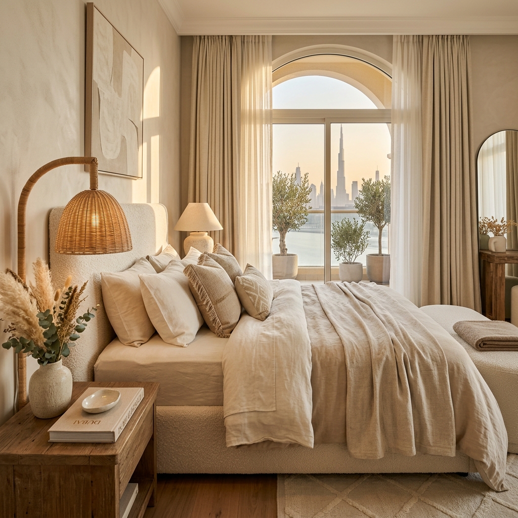 Luxurious bedroom styled with DXB Decor